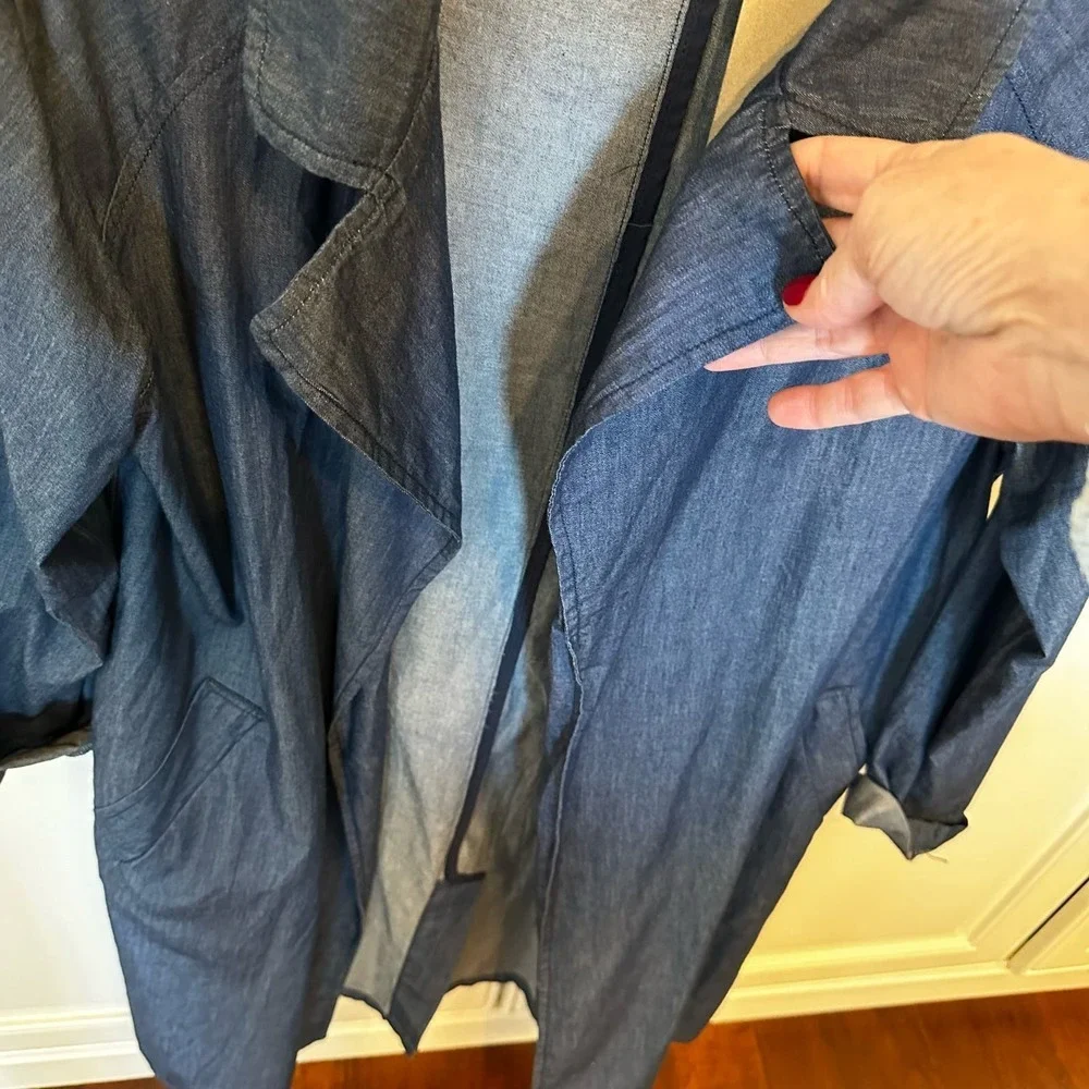 Do‎ + Be Women’s Dark Blue Chambray Tencel Duster Long Line Coat